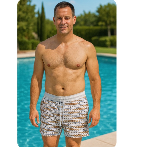 VENROY SYDNEY White Gold Print Swim Trunks Size Large 34-36 - Picture 1 of 10